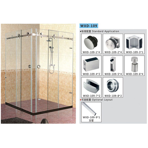Bathroom Sliding Door System 109, Stainless Steel 304, Satin MIrror,  glass sliding door